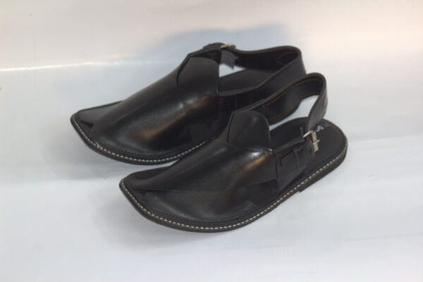 Black Slim Sole Gol Shape-Peshawari Chappal - Image 6